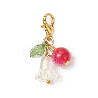 6Pcs Flower Round Acrylic & Glass Pendant Decorations HJEW-JM02954-1