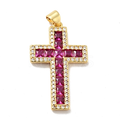 Cross Brass Micro Pave Cubic Zirconia Pendants KK-G419-18G-1