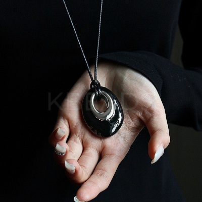 Brass Enamel Teardrop Pendant Adjustable Cotton Cord Long Necklaces for Women WGF87EC-01-1