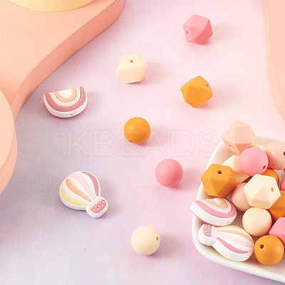 50Pcs 10 Style Food Grade Eco-Friendly Silicone Beads SIL-BT0001-03-1