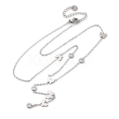 304 Stainless Steel Crystal Rhinestone Butterfly Lariat Necklaces NJEW-R026-12P-1
