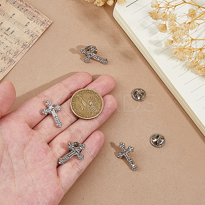 4Pcs Floral Cross Zinc Alloy Rhinestone Lapel Pin Backs for Backpack Clothes JEWB-FH0002-32P-1