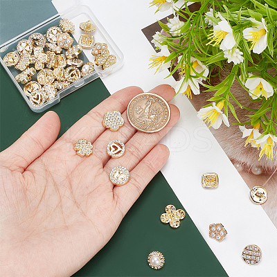 40Pcs 10 Style 1-Hole Alloy Enamel & Rhinestone Shank Buttons BUTT-PH0001-25-1