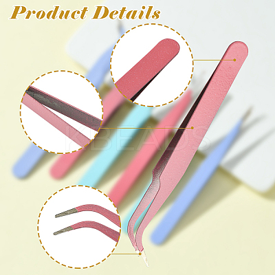 6Pcs 6 Colors Stainless Steel Tweezers DIY-YW0009-73-1