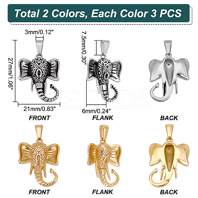 6Pcs 2 Colors PVD Vacuum Plating 304 Stainless Steel Pendants STAS-UN0038-90-1
