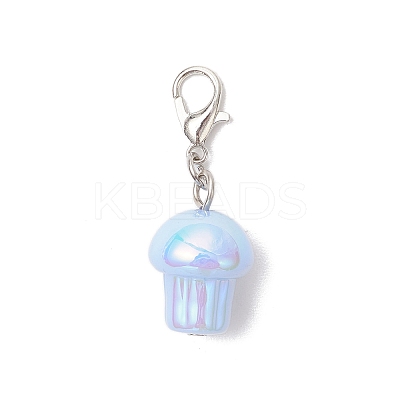 UV Plating Acrylic Mushroom Pendant Decorations HJEW-JM03393-1