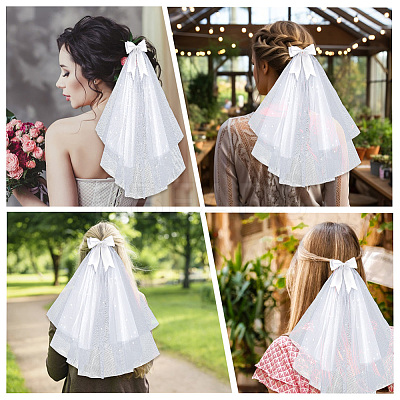 Bowknot Polyester Long Mesh Tulle Bridal Veils OHAR-WH20005-06-1