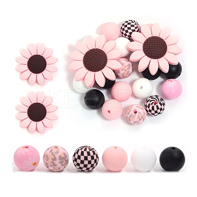 23Pcs Sunflower & Round Silicone Focal Beads SIL-L005-01A-1