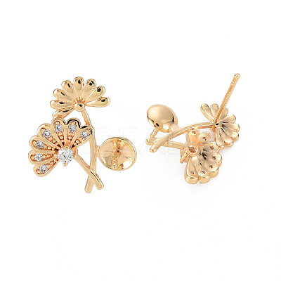 Brass Micro Pave Clear Cubic Zirconia Stud Earring Findings KK-S364-037-1