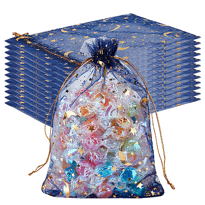 50Pcs Gold Stamping Moon & Star Organza Drawstring Gift Storage Bags OP-BBC0001-03C-03-1