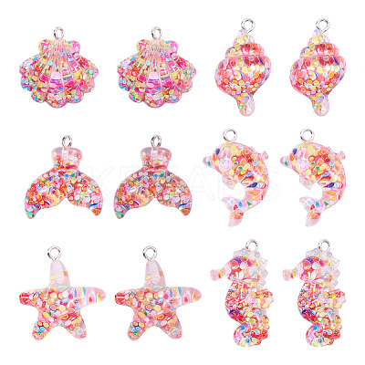 24Pcs 6 Styles Resin Pendants RESI-TA0003-27-1