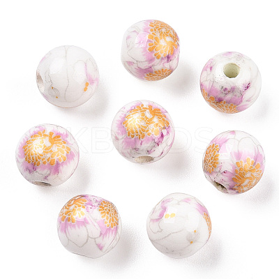 Floral Printed Porcelain Beads X-PORC-Q199-8mm-02-1