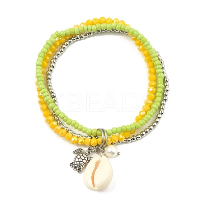 3Pcs 3 Colors Electroplate Glass & Shell Stretch Bracelets for Women BJEW-TA00381-1