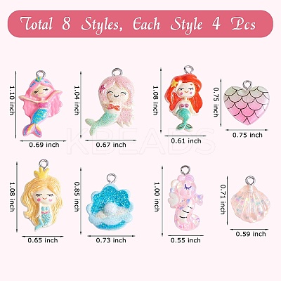 32Pcs 8 Styles Opaque & Transparent Resin Pendants RESI-SZ0001-93-1