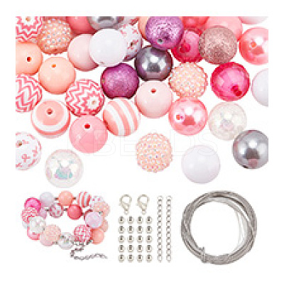 DIY October Breast Cancer Pink Awareness Ribbon Theme Bracelet Keychain Pendant Decoration Making Kit DIY-PH0020-78-1