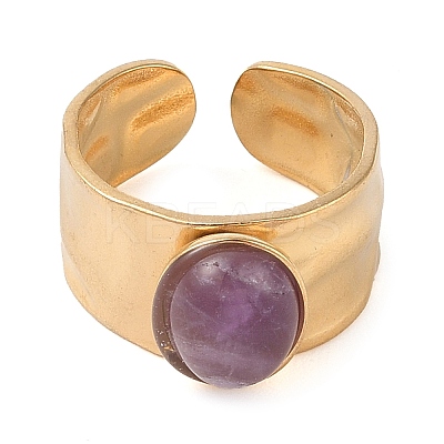 Oval Natural Amethyst Finger Rings RJEW-Z057-12G-09-1