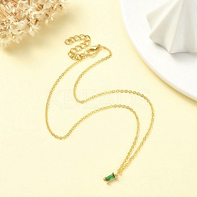 Glass Rectangle Pendant Necklace with Golden Brass Cable Chains Necklace for Women NJEW-FZ00012-1