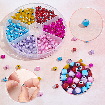 240Pcs 6 Colors Handmade Evil Eye Lampwork Round Bead LAMP-NB0001-76A-1