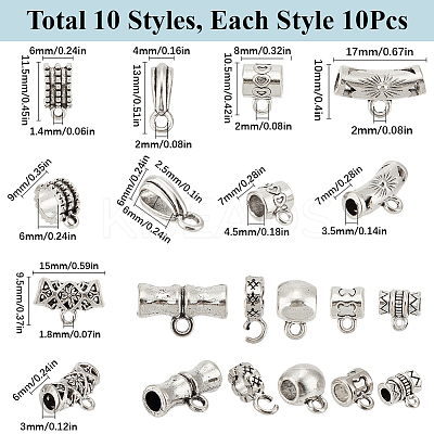 100Pcs 10 Styles Tibetan Style Alloy Hangers Links TIBE-SC0002-18-1
