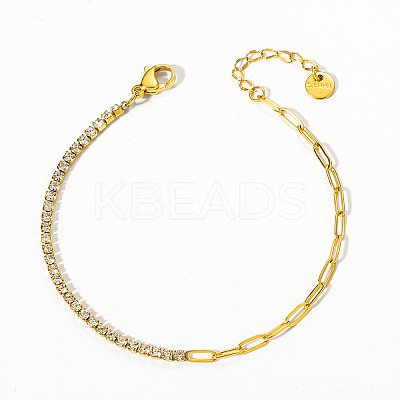 304 Stainless Steel Micro Pave Cubic Zirconia Link Bracelets FS-WGD7E2A-03-1