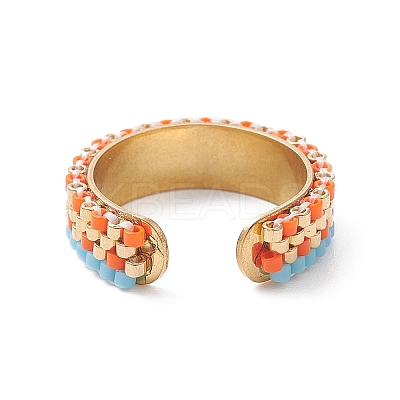 Glass Seed Beaded Open Cuff Rings RJEW-MZ00010-1