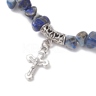Natural Lapis Lazuli Chip Beaded Stretch Bracelets BJEW-JB12316-03-1