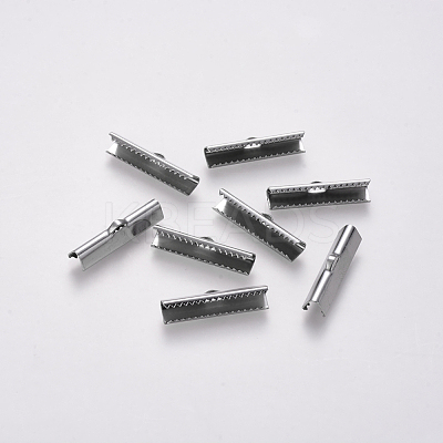 Non-Tarnish 304 Stainless Steel Ribbon Crimp Ends STAS-S112-001G-P-1