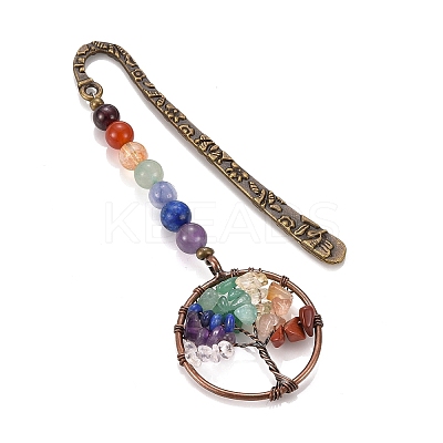 4Pcs Tree of Life Gemstone Beaded Bookmarks AJEW-SZ0002-32-1