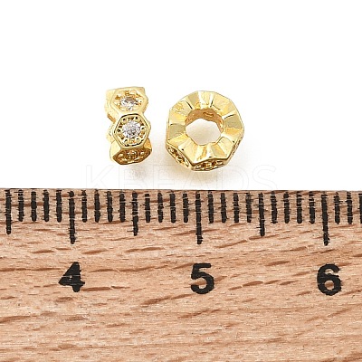 Hexagon Brass Micro Pave Clear Cubic Zirconia European Beads KK-Z156-01G-03-1