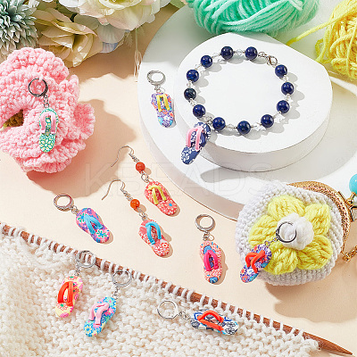 12Pcs 12 Colors Handmade Polymer Clay Sandy Beach Shoe Locking Stitch Marker HJEW-PH01561-1