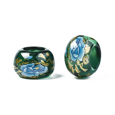 Flower Printed Transparent Acrylic Rondelle Beads TACR-S160-01-C02-1