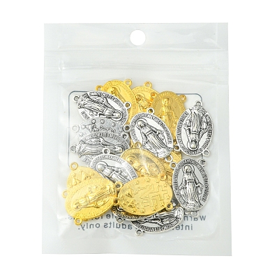20Pcs 2 Colors Holy Oval Carved Virgin Mary Tibetan Style Alloy Chandelier Component Links TIBE-FS0001-15-1