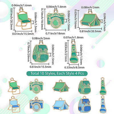 40Pcs 10 Styles Camping Equipment Series Alloy Enamel Pendants FIND-SC0019-16-1