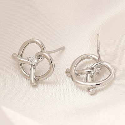 Rack Plating Heart Brass Micro Pave Clear Cubic Zirconia Stud Earrings EJEW-H143-17P-1