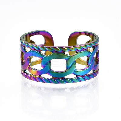 304 Stainless Steel Curb Chain Shape Cuff Ring RJEW-N038-084-1