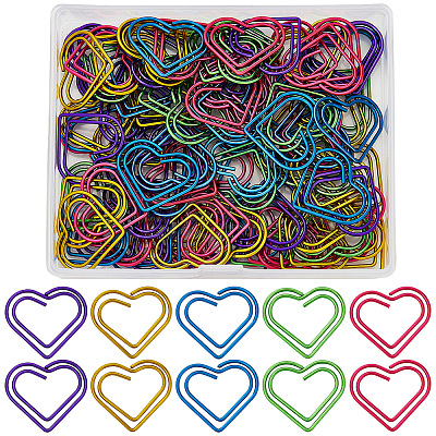 100Pcs 6 Colors Heart Shape Iron Paper Clips TOOL-WH20002-03B-1