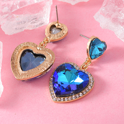 Zinc Alloy Glass Heart Dangle Stud Earrings TC4756-1-1