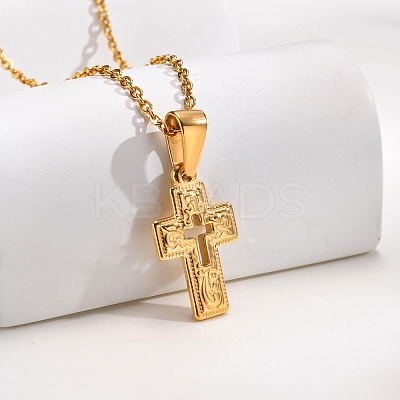 Stainless Steel Cross Pendant Cable Chain Necklaces for Women PW-WG067D3-01-1