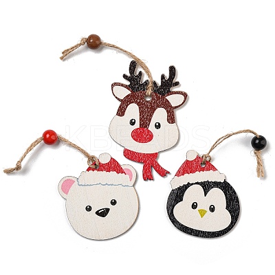 9Pcs 3 Styles Christmas Wood Pendant Decorations Set WOOD-U004-01H-1