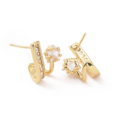 Clear Cubic Zirconia Star Stud Earrings EJEW-C040-04G-1