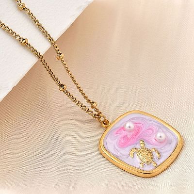 Summer Beach 304 Stainless Steel Lavender Enamel Pendant Necklaces for Women NJEW-U043-01A-G-1