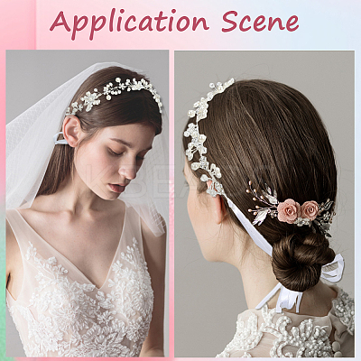 Polyester with Plastic Pearl and Acrylic Flower Hairband for Bride Wedding Bridal Veil Hair Accessories Hair Vine OHAR-WH20010-04S-1