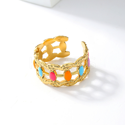 Sweet Hollow Irregular 201 Stainless Steel Enamel Cuff Ring DG2321-1