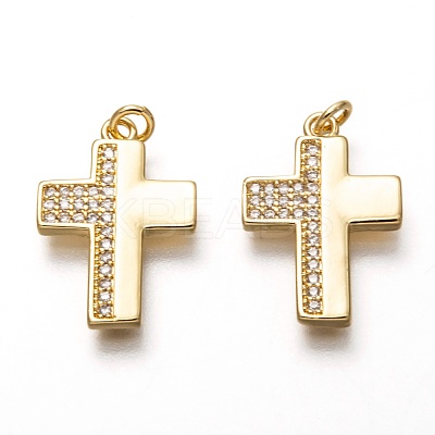 Brass Micro Pave Clear Cubic Zirconia Pendants ZIRC-B002-20G-1