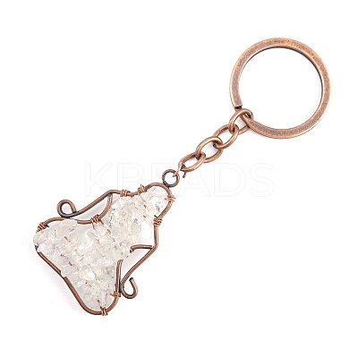 Copper Wire Wrapped Natural Quartz Crystal Chips Yoga Pendant Keychains PW-WG26152-07-1