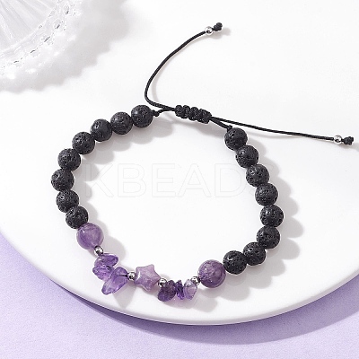 Natural Amethyst & Lava Rock Beads Braided Bead Bracelets for Women BJEW-JB12924-01-1