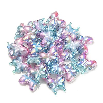 UV Plating Rainbow Iridescent Acrylic Beads OACR-G012-09B-1
