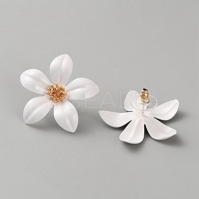 Iron & Alloy Enamel Flower Stud Earrings EJEW-WH0033-57B-1