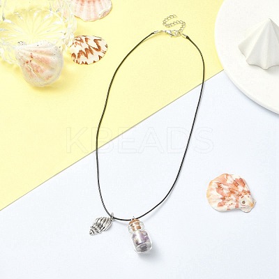 Glass Bottle & Alloy Shell Pendant Necklace NJEW-FZ00016-1