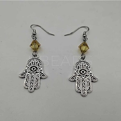 Bohemian Hamsa Hand Tassel Alloy Pave Cubic Zirconia Dangle Earrings for Women TA8564-4-1